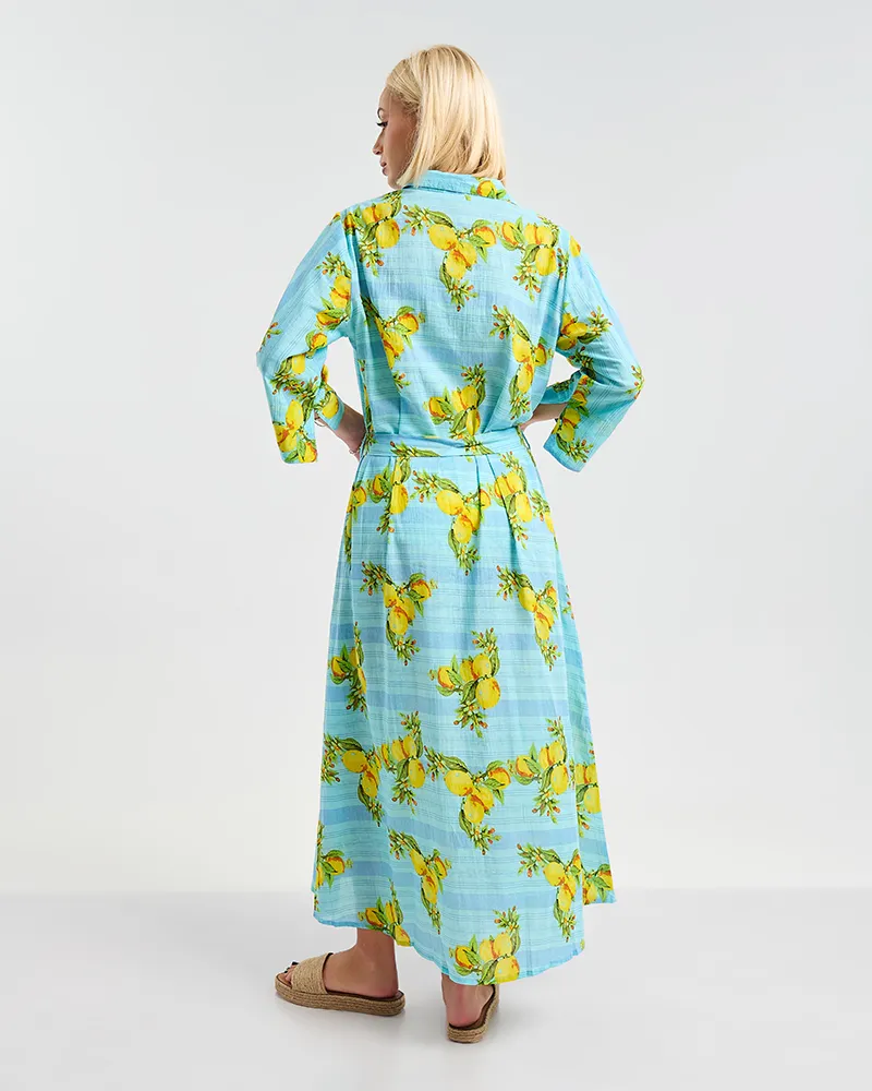 ΦΟΡΕΜΑ/ΚΑΦΤΑΝΙ ΜΑΚΡΥ ΤΥΡΚΟΥΑΖ ΜΕ ΛΕΠΤΟΜΕΡΕΙΕΣ ΜΕ ΛΕΜΟΝΙΑ S/M (100% COTTON)