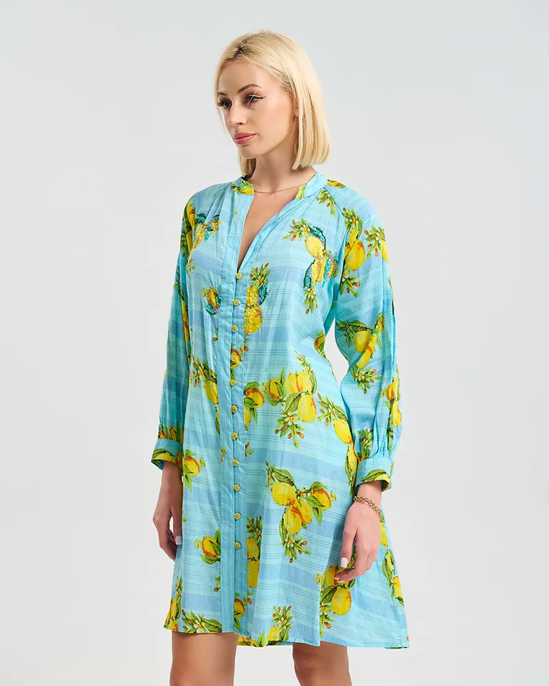 ΦΟΡΕΜΑ/ΚΑΦΤΑΝΙ KONTO ME ΜΑΚΡΥ MANIKΙ ΤΥΡΚΟΥΑΖ ΜΕ ΛΕΠΤΟΜΕΡΕΙΕΣ ΜΕ ΛΕΜΟΝΙΑ ONE SIZE (100% COTTON)