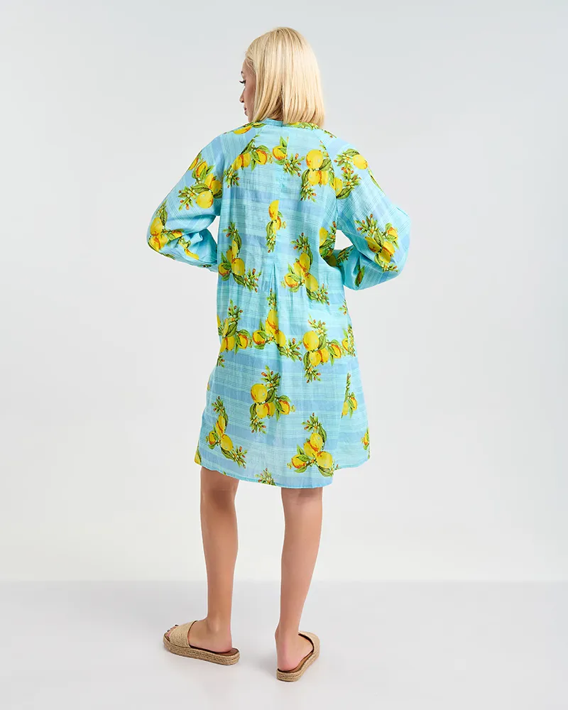 ΦΟΡΕΜΑ/ΚΑΦΤΑΝΙ KONTO ME ΜΑΚΡΥ MANIKΙ ΤΥΡΚΟΥΑΖ ΜΕ ΛΕΠΤΟΜΕΡΕΙΕΣ ΜΕ ΛΕΜΟΝΙΑ ONE SIZE (100% COTTON)