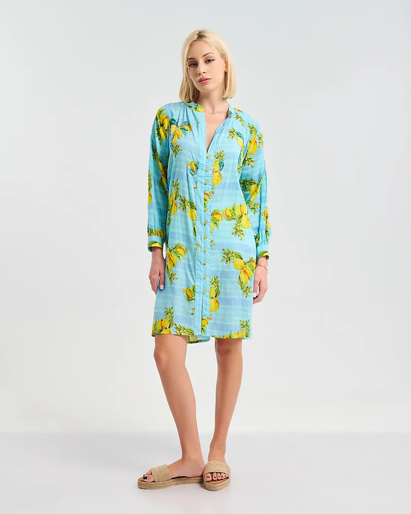 ΦΟΡΕΜΑ/ΚΑΦΤΑΝΙ KONTO ME ΜΑΚΡΥ MANIKΙ ΤΥΡΚΟΥΑΖ ΜΕ ΛΕΠΤΟΜΕΡΕΙΕΣ ΜΕ ΛΕΜΟΝΙΑ ONE SIZE (100% COTTON)