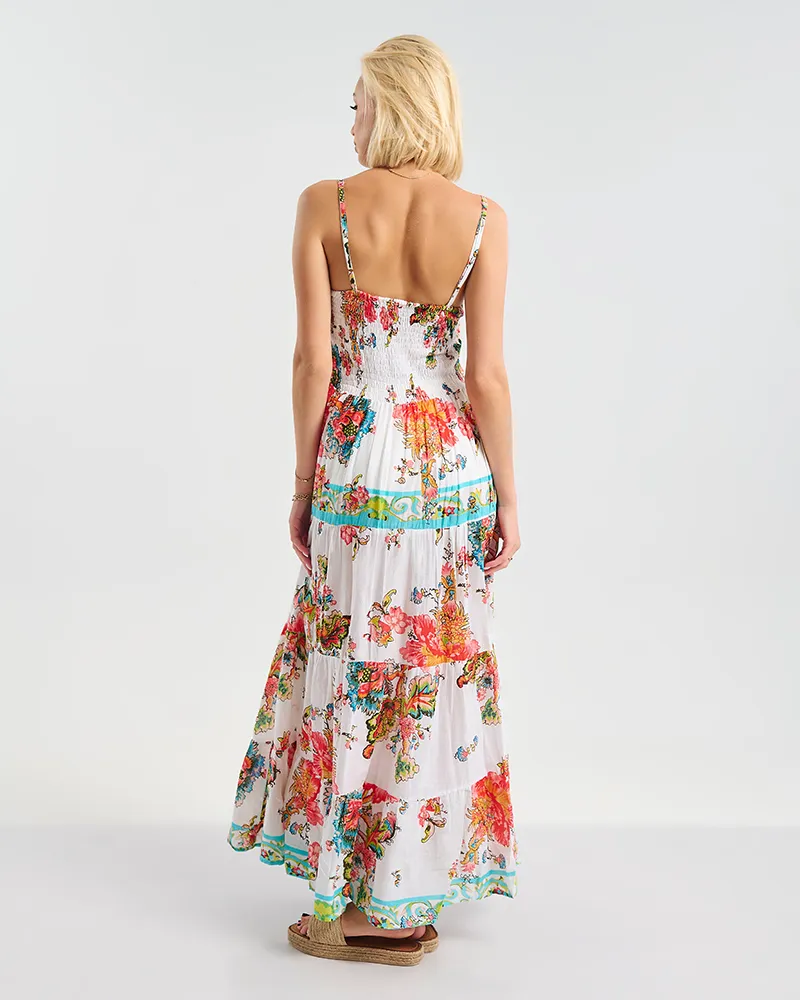 ΦΟΡΕΜΑ ΜΑΚΡΥ ΛΕΥΚΟ ΜΕ ΚΟΚΚΙΝΕΣ/ΜΠΛΕ ΛΕΠΤΟΜΕΡΕΙΕΣ ONE SIZE (100% COTTON)