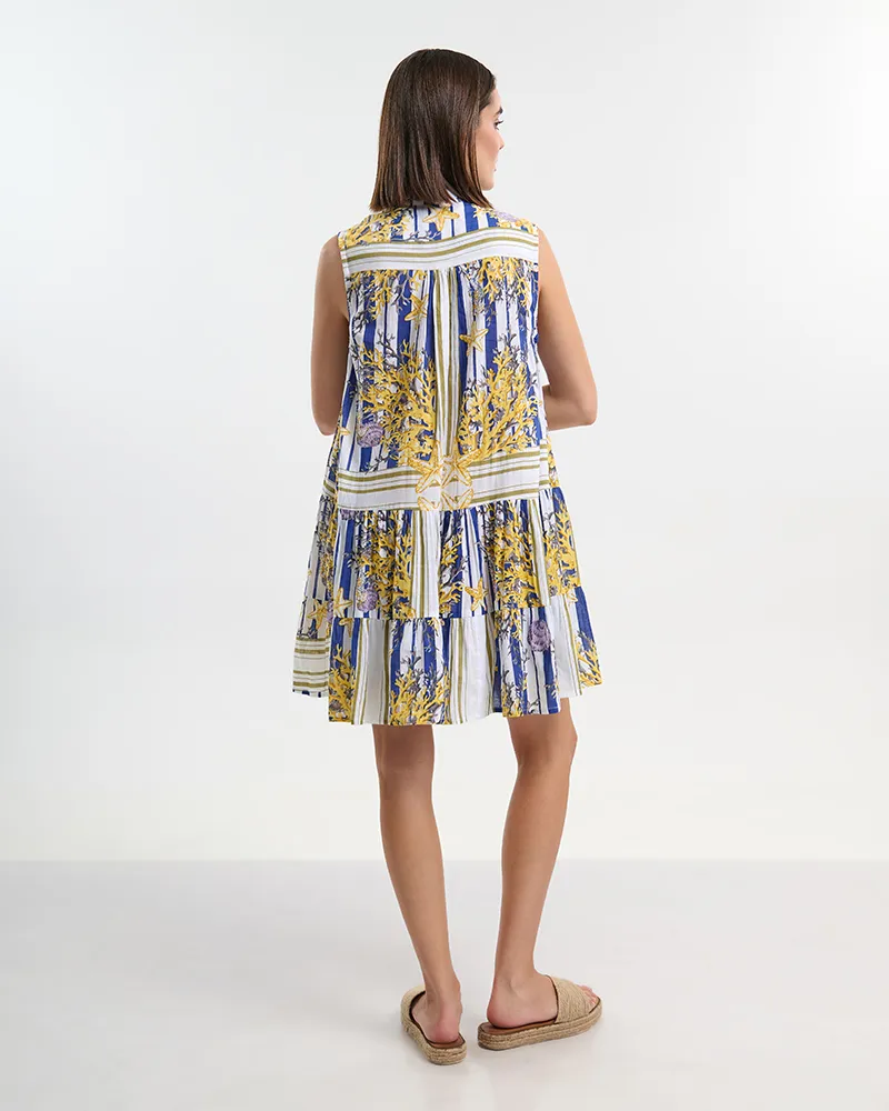 ΦΟΡΕΜΑ ΚΟΝΤΟ ΛΕΥΚΟ ΑΜΑΝΙΚΟ ME ΜΠΛΕ/ ΧΡΥΣΕΣ  ΛΕΠΤΟΜΕΡΕΙΕΣ S/M  (100% COTTON)