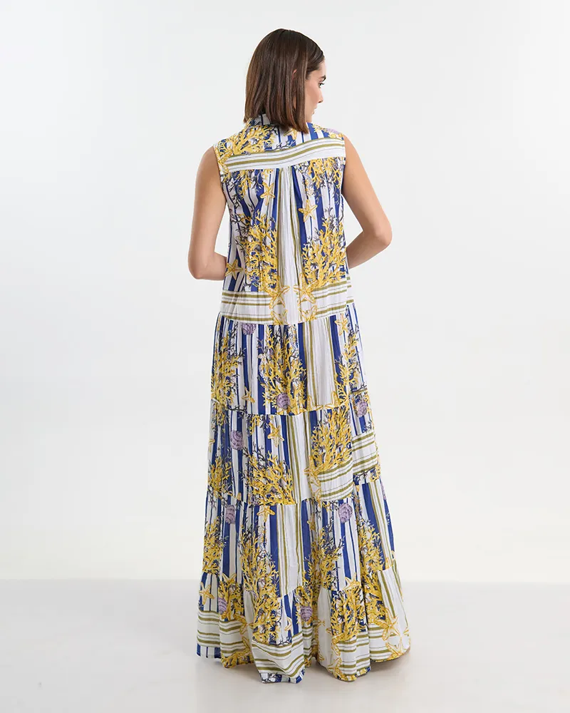 ΦΟΡΕΜΑ ΜΑΚΡΥ ΛΕΥΚΟ ΑΜΑΝΙΚΟ ME ΜΠΛΕ/ ΧΡΥΣΕΣ  ΛΕΠΤΟΜΕΡΕΙΕΣ L/XL (100% COTTON)