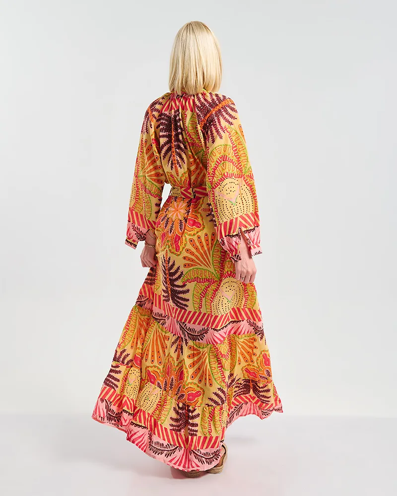 ΦΟΡΕΜΑ ΜΑΚΡΥ ΜΕ ΜΑΚΡΥ ΜΑΝΙΚΙ ΚΟΚΚΙΝΟ/ΠΟΡΤΟΚΑΛΙ ΑΜΑΝΙΚΟ S/M (100% COTTON)