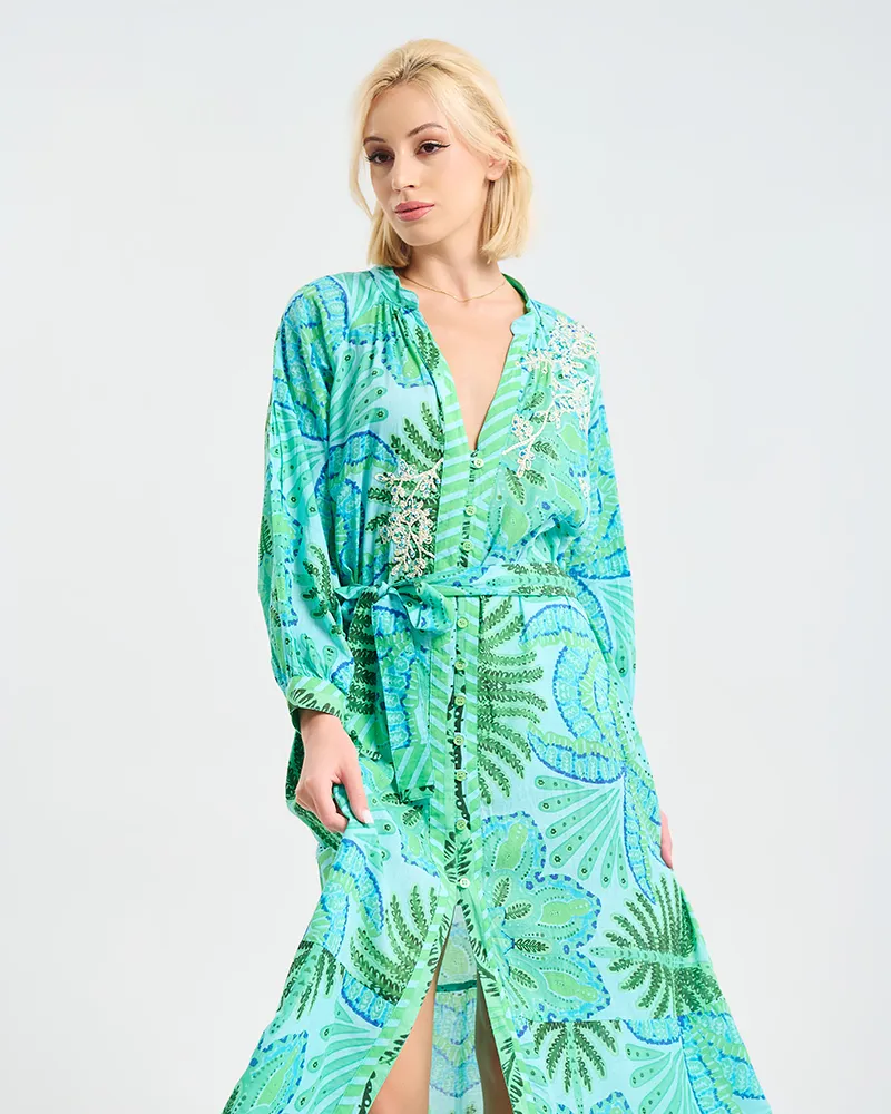 ΜΑΚΡΥ ΦΟΡΕΜΑ ΜΕ 3/4 ΜΑΝΙΚΙ ΣΕ ΠΡΑΣΙΝΟ ΧΡΩΜΑ ONE SIZE ( 100% COTTON)