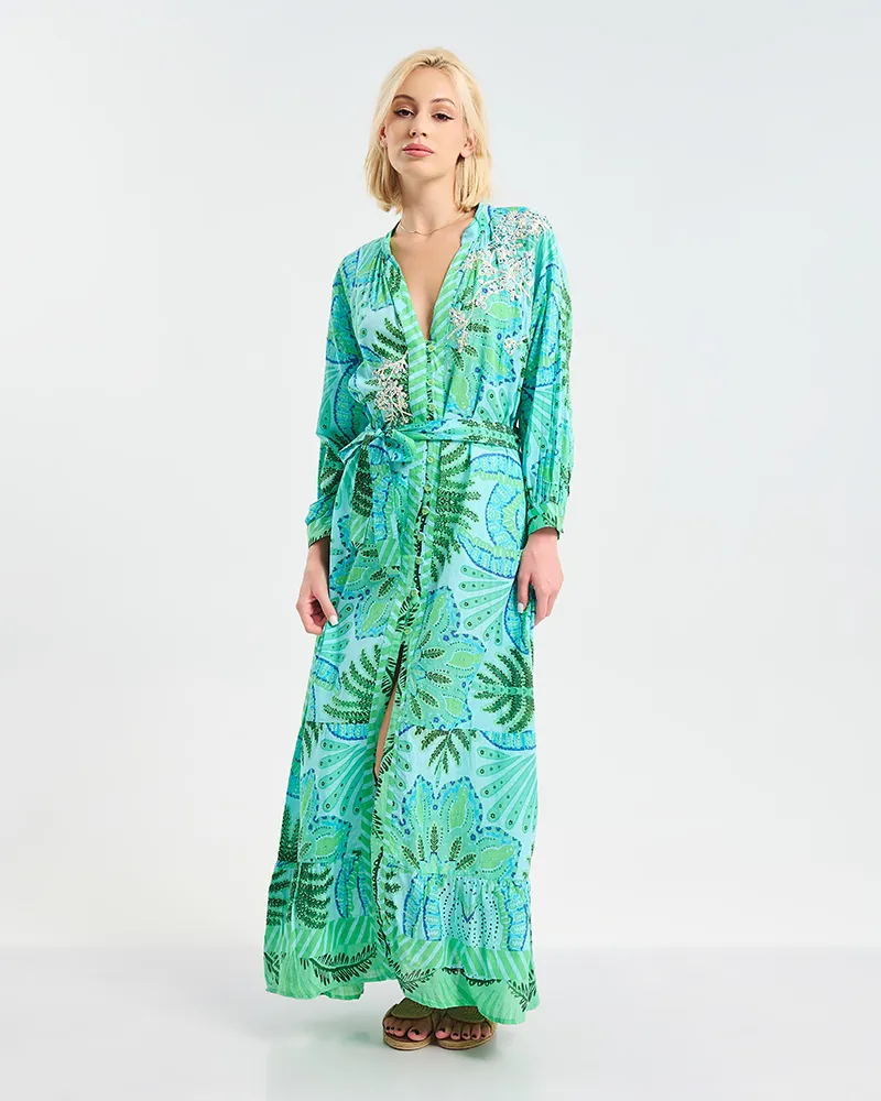 ΜΑΚΡΥ ΦΟΡΕΜΑ ΜΕ 3/4 ΜΑΝΙΚΙ ΣΕ ΠΡΑΣΙΝΟ ΧΡΩΜΑ ONE SIZE ( 100% COTTON)