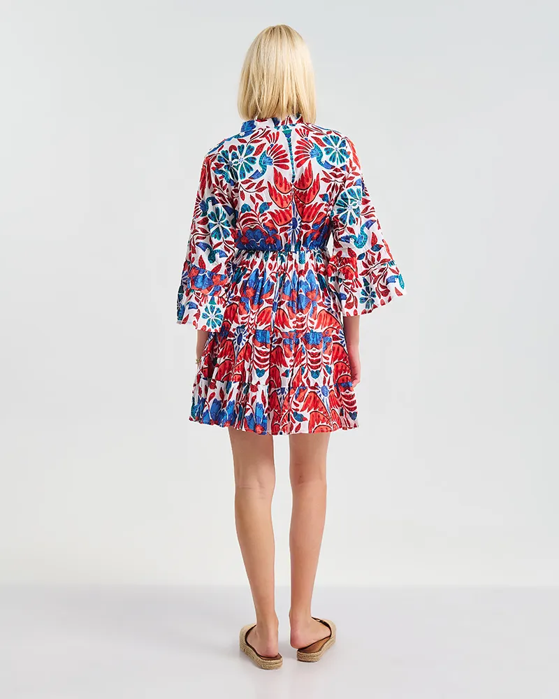 ΚΟΝΤΟ ΦΟΡΕΜΑ ΜΕ 3/4 ΜΑΝΙΚΙ ΜΕ ΚΟΚΚΙΝΕΣ/ΜΠΛΕ ΛΕΠΤΟΜΕΡΕΙΕΣ ONE SIZE ( 100% COTTON)