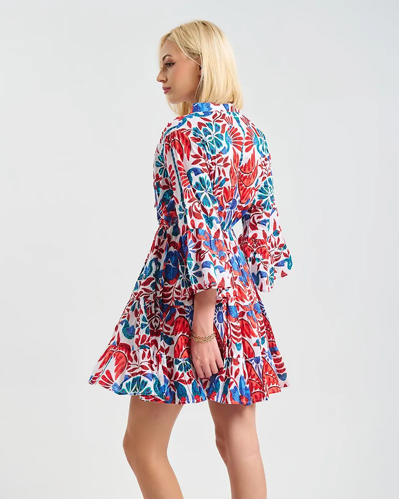 ΚΟΝΤΟ ΦΟΡΕΜΑ ΜΕ 3/4 ΜΑΝΙΚΙ ΜΕ ΚΟΚΚΙΝΕΣ/ΜΠΛΕ ΛΕΠΤΟΜΕΡΕΙΕΣ ONE SIZE ( 100% COTTON)