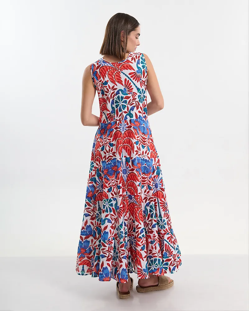 ΦΟΡΕΜΑ ΜΕ ΤΙΡΑΝΤΕΣ ΜΑΚΡΥ  ΜΕ ΚΟΚΚΙΝΕΣ/ΜΠΛΕ ΛΕΠΤΟΜΕΡΕΙΕΣ ONE SIZE ( 100% COTTON)