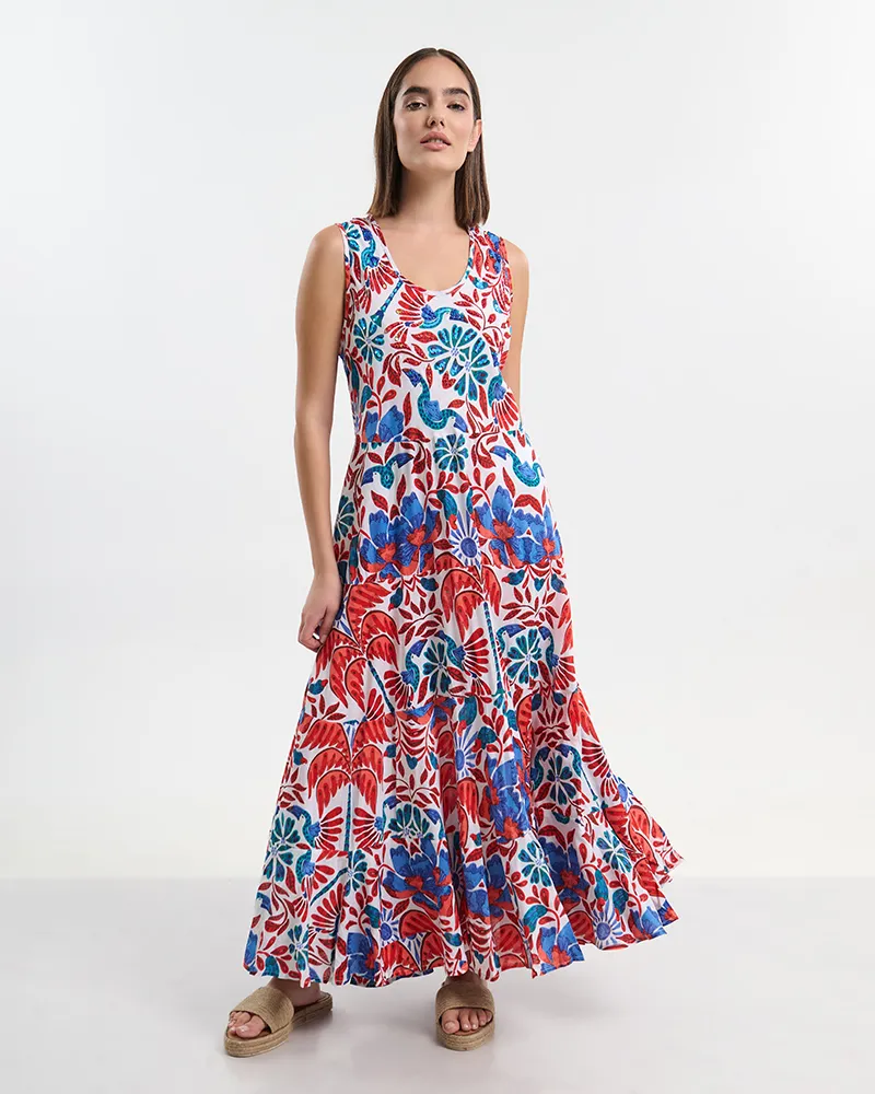 ΦΟΡΕΜΑ ΜΕ ΤΙΡΑΝΤΕΣ ΜΑΚΡΥ  ΜΕ ΚΟΚΚΙΝΕΣ/ΜΠΛΕ ΛΕΠΤΟΜΕΡΕΙΕΣ ONE SIZE ( 100% COTTON)