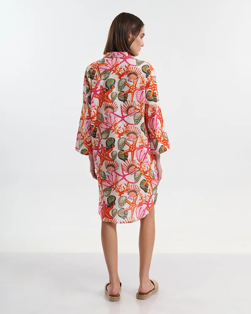 ΠΟΥΚΑΜΙΣΑ /ΦΟΡΕΜΑ ΛΕΥΚΗ ΜΕ ΛΕΠΤΟΜΕΡΕΙΕΣ ΠΡΑΣΙΝΕΣ/ΚΟΚΚΙΝΕΣ L/XL ( 100% COTTON)