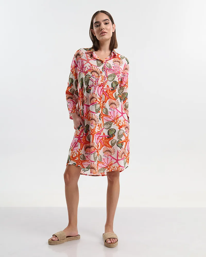 ΠΟΥΚΑΜΙΣΑ /ΦΟΡΕΜΑ ΛΕΥΚΗ ΜΕ ΛΕΠΤΟΜΕΡΕΙΕΣ ΠΡΑΣΙΝΕΣ/ΚΟΚΚΙΝΕΣ L/XL ( 100% COTTON)