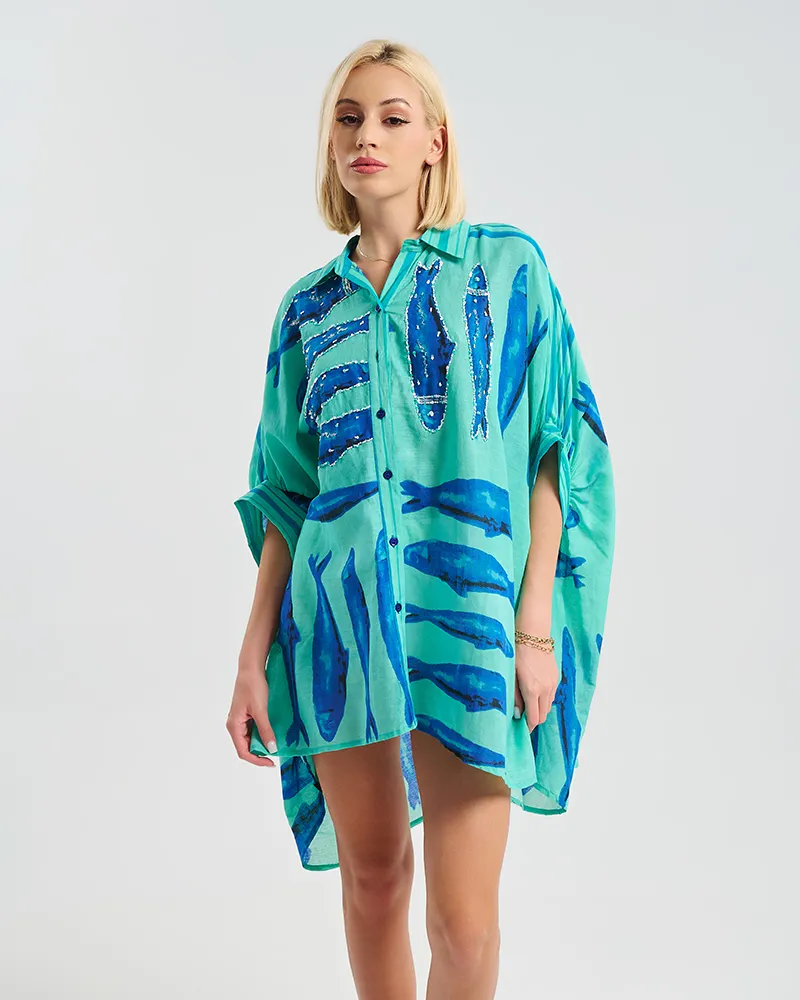 ΠΟΥΚΑΜΙΣΑ 3/4 ΣΕ ΜΠΛΕ ΧΡΩΜΑ ΜΕ ΨΑΡΙΑ ONE SIZE ( 100% COTTON) ΠΟΥΚΑΜΙΣΑ 3/4 ΣΕ ΜΠΛΕ ΧΡΩΜΑ ΜΕ ΨΑΡΙΑ ONE SIZE ( 100% COTTON)