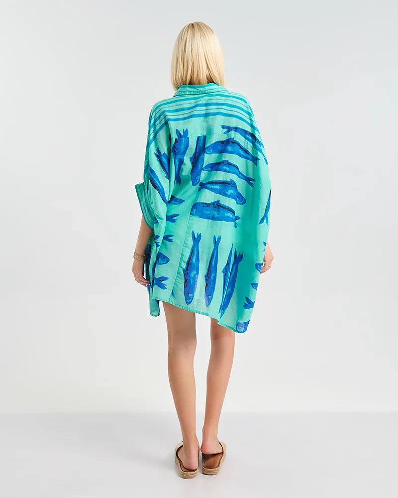 ΠΟΥΚΑΜΙΣΑ 3/4 ΣΕ ΜΠΛΕ ΧΡΩΜΑ  ΜΕ ΨΑΡΙΑ  ONE SIZE ( 100% COTTON)