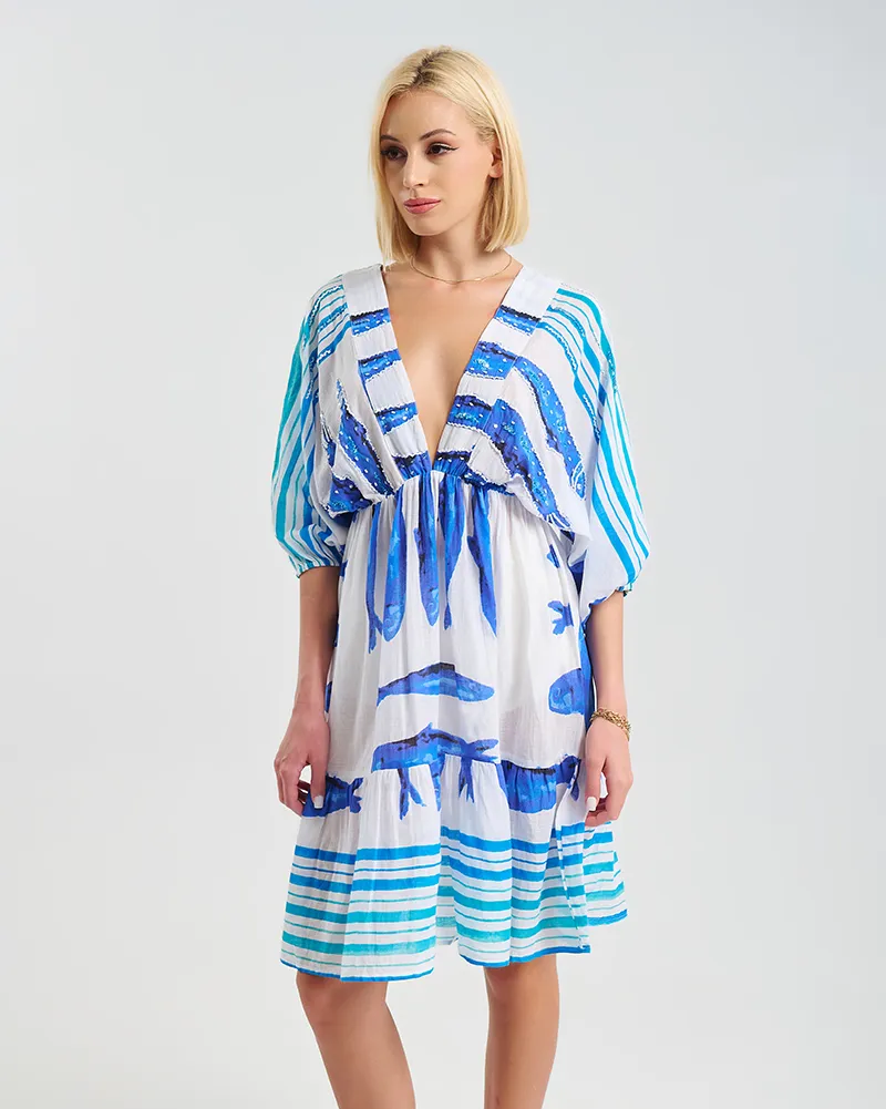 ΚΟΝΤΟ ΦΟΡΕΜΑ 3/4 ΛΕΥΚΟ ΧΡΩΜΑ  ΜΕ ΨΑΡΙΑ  ONE SIZE ( 100% COTTON)