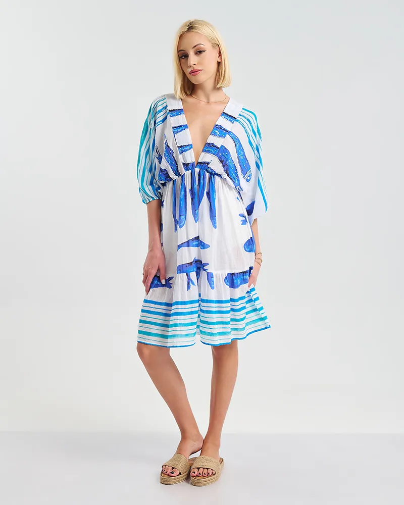 ΚΟΝΤΟ ΦΟΡΕΜΑ 3/4 ΛΕΥΚΟ ΧΡΩΜΑ  ΜΕ ΨΑΡΙΑ  ONE SIZE ( 100% COTTON)