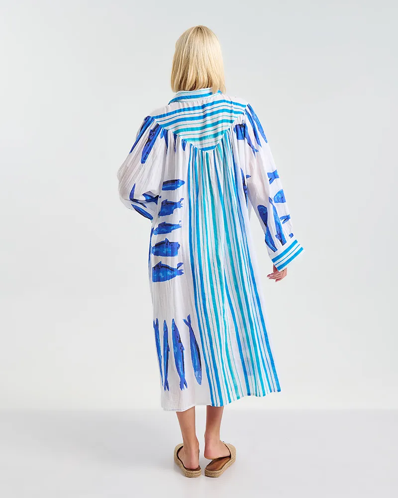 ΜΑΚΡΙΑ ΠΟΥΚΑΜΙΣΑ 3/4 ΣΕ  ΛΕΥΚΟ ΧΡΩΜΑ  ΜΕ ΨΑΡΙΑ  ONE SIZE ( 100% COTTON)