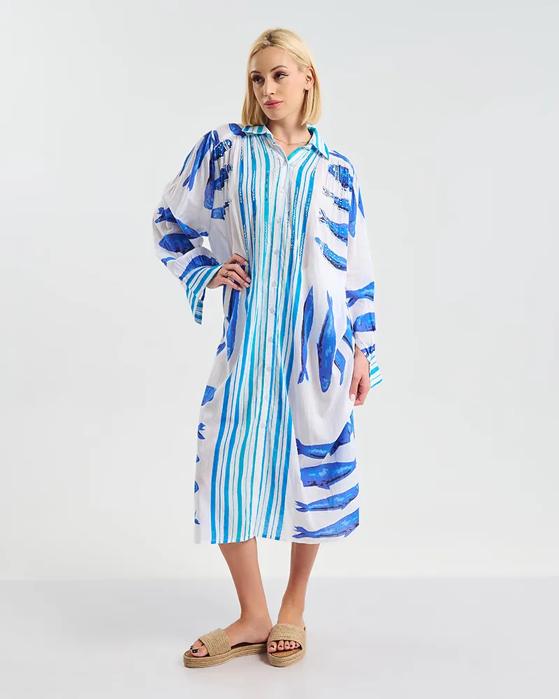 ΜΑΚΡΙΑ ΠΟΥΚΑΜΙΣΑ 3/4 ΣΕ ΛΕΥΚΟ ΧΡΩΜΑ ΜΕ ΨΑΡΙΑ ONE SIZE ( 100% COTTON) ΜΑΚΡΙΑ ΠΟΥΚΑΜΙΣΑ 3/4 ΣΕ ΛΕΥΚΟ ΧΡΩΜΑ ΜΕ ΨΑΡΙΑ ONE SIZE ( 100% COTTON)