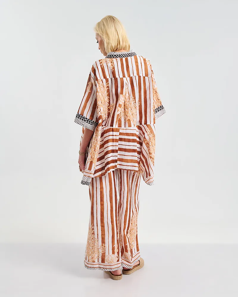 ΠΟΥΚΑΜΙΣΟ 3/4 ΣΕ  ΛΕΥΚΟ/ΚΑΦΕ ΧΡΩΜΑ ΜΕ ΜΑΥΡΕΣ/ΧΡΥΣΕΣ ΛΕΠΤΟΜΕΡΕΙΕΣ  ONE SIZE ( 100% COTTON)