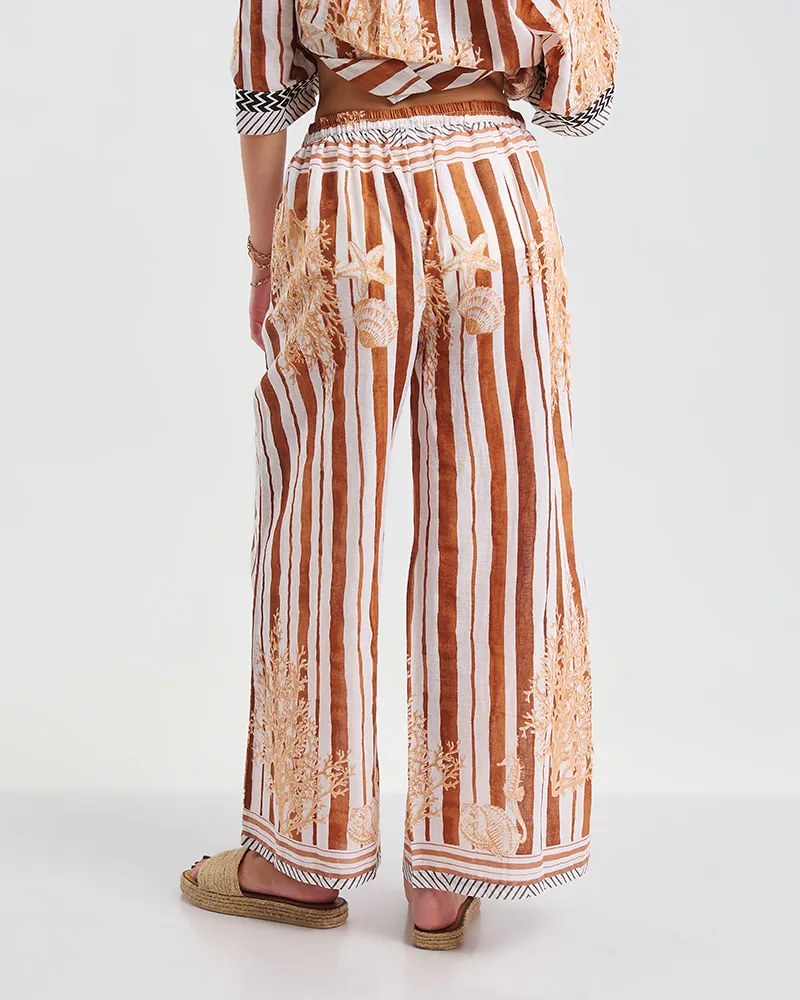 ΠΑΝΤΕΛΟΝΙ ΣΕ  ΛΕΥΚΟ/ΚΑΦΕ ΧΡΩΜΑ ΜΕ ΧΡΥΣΕΣ ΛΕΠΤΟΜΕΡΕΙΕΣ  ONE SIZE ( 100% COTTON)