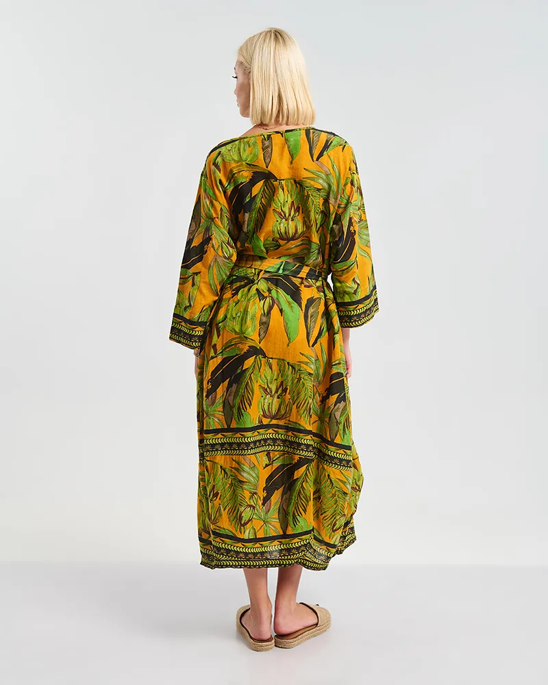 ΚΑΦΤΑΝΙ/ΦΟΡΕΜΑ 3/4 ΣΕ ΠΡΑΣΙΝΟ/ΠΟΡΤΟΚΑΛΙ ΧΡΩΜΑ ΜΕ ''TROPICAL'' ΛΕΠΤΟΜΕΡΕΙΕΣ ONE SIZE  ( 100% COTTON)