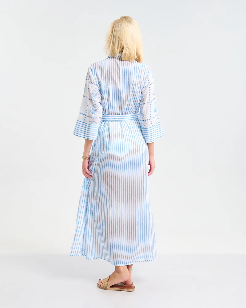 ΜΑΚΡΥ ΚΑΦΤΑΝΙ/ΦΟΡΕΜΑ ΜΕ  3/4 ΜΑΝΙΚΙ ΣΕ ΛΕΥΚΟ ΧΡΩΜΑ ΜΕ ΚΟΧΥΛΙΑ S/M ( 100% COTTON)