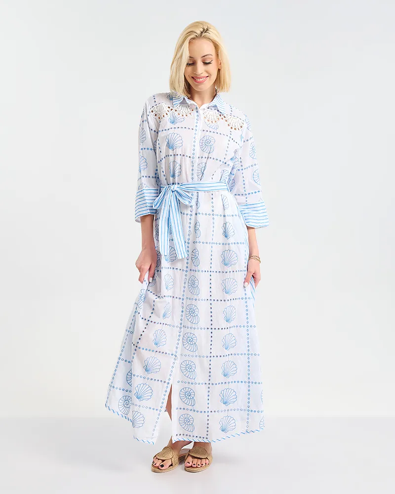 ΜΑΚΡΥ ΚΑΦΤΑΝΙ/ΦΟΡΕΜΑ ΜΕ  3/4 ΜΑΝΙΚΙ ΣΕ ΛΕΥΚΟ ΧΡΩΜΑ ΜΕ ΚΟΧΥΛΙΑ S/M ( 100% COTTON)