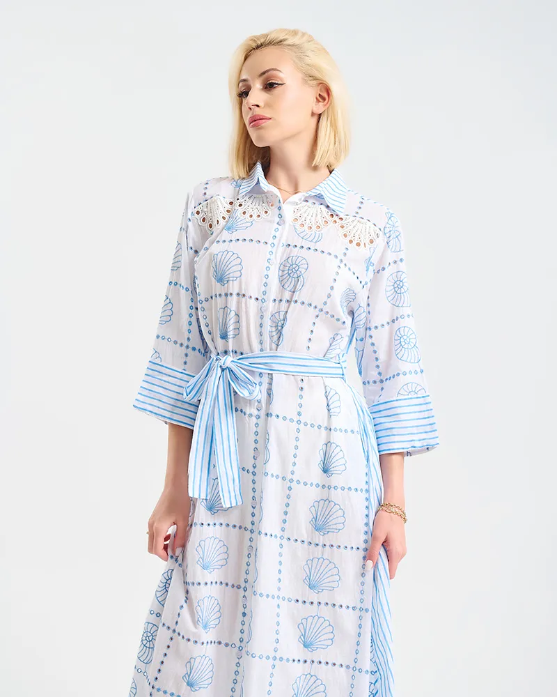 ΜΑΚΡΥ ΚΑΦΤΑΝΙ/ΦΟΡΕΜΑ ΜΕ  3/4 ΜΑΝΙΚΙ ΣΕ ΛΕΥΚΟ ΧΡΩΜΑ ΜΕ ΚΟΧΥΛΙΑ L/XL ( 100% COTTON)