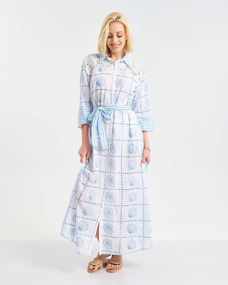 ΜΑΚΡΥ ΚΑΦΤΑΝΙ/ΦΟΡΕΜΑ ΜΕ  3/4 ΜΑΝΙΚΙ ΣΕ ΛΕΥΚΟ ΧΡΩΜΑ ΜΕ ΚΟΧΥΛΙΑ L/XL ( 100% COTTON)