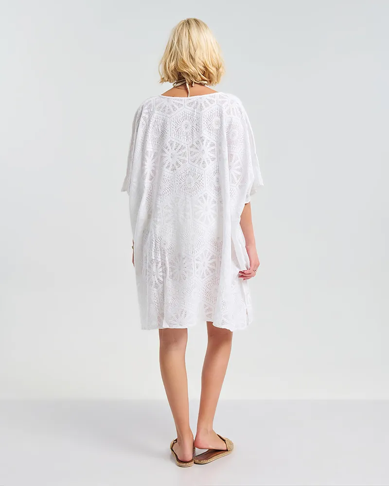 ΚΑΦΤΑΝΙ ΣΕ ΛΕΥΚΟ ΧΡΩΜΑ ΜΕ ΚΕΝΤΗΤΑ ΛΟΥΛΟΥΔΙΑ ONE SIZE  ( 100% COTTON)