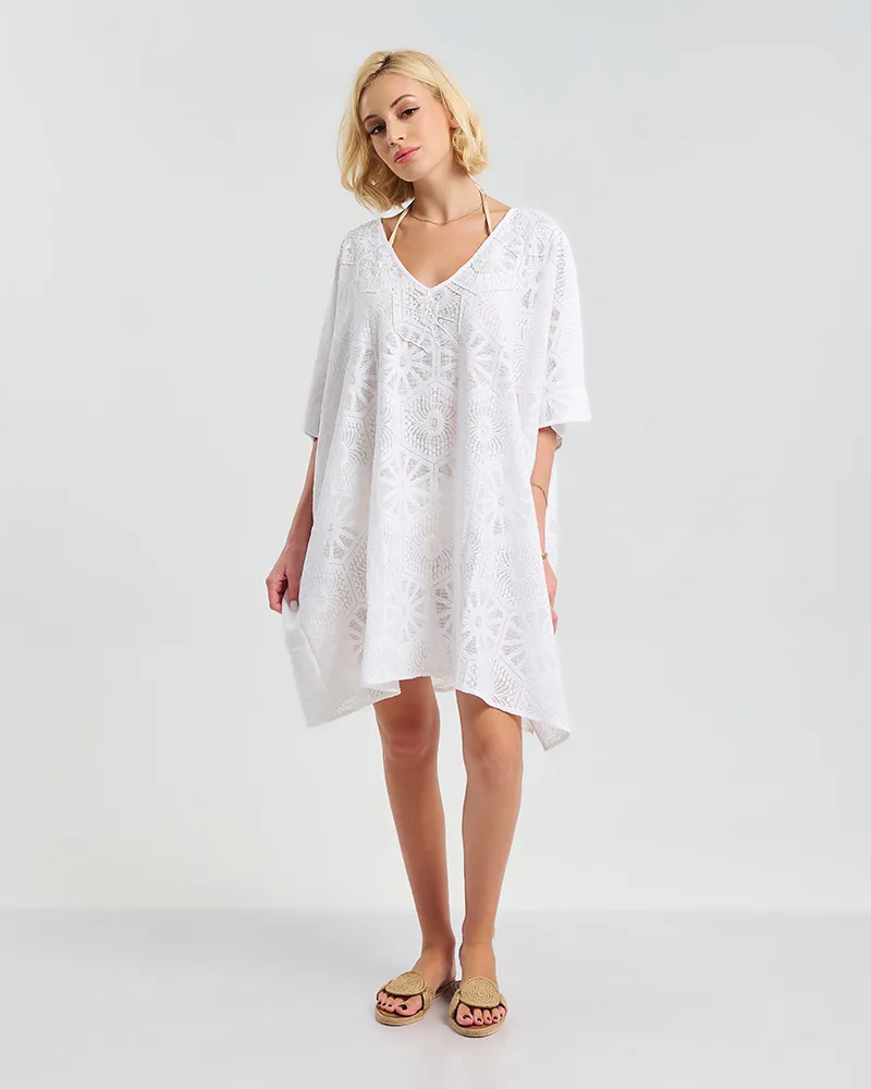 ΚΑΦΤΑΝΙ ΣΕ ΛΕΥΚΟ ΧΡΩΜΑ ΜΕ ΚΕΝΤΗΤΑ ΛΟΥΛΟΥΔΙΑ ONE SIZE  ( 100% COTTON)