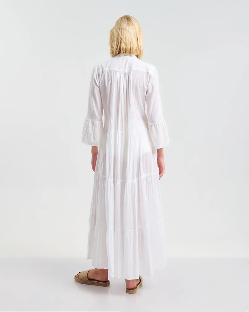 ΦΟΡΕΜΑ ΜΑΚΡΥ ΛΕΥΚΟ ΜΕ ΧΡΥΣΕΣ ΛΕΠΤΟΜΕΡΕΙΕΣ ONE SIZE  ( 100% COTTON)