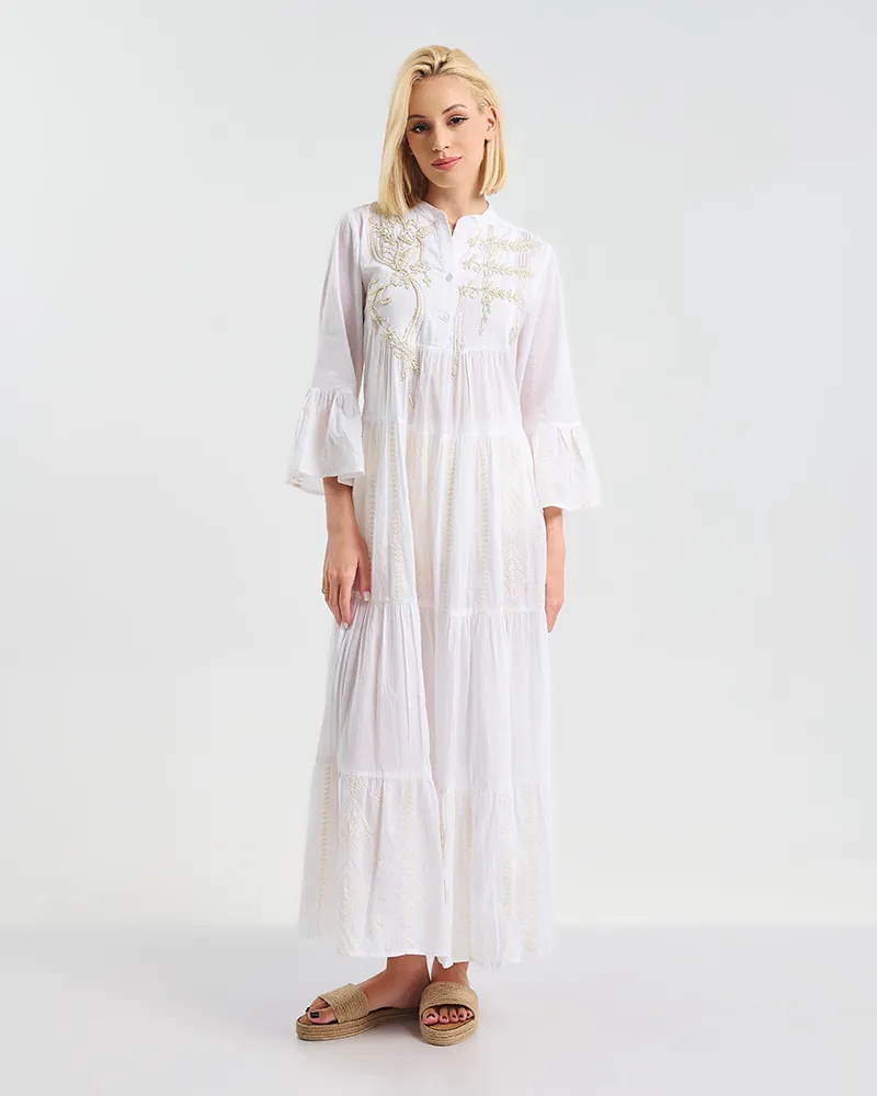 ΦΟΡΕΜΑ ΜΑΚΡΥ ΛΕΥΚΟ ΜΕ ΧΡΥΣΕΣ ΛΕΠΤΟΜΕΡΕΙΕΣ ONE SIZE  ( 100% COTTON)
