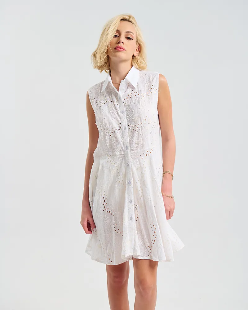 ΛΕΥΚΟ ΚΟΝΤΟ ΦΟΡΕΜΑ ΑΜΑΝΙΚΟ ΔΙΑΤΡΗΤΟ  S/M ( 100% COTTON)