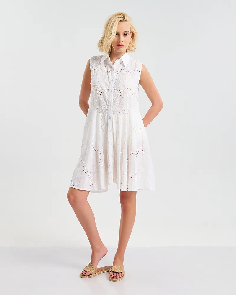 ΛΕΥΚΟ ΚΟΝΤΟ ΦΟΡΕΜΑ ΑΜΑΝΙΚΟ ΔΙΑΤΡΗΤΟ  S/M ( 100% COTTON)