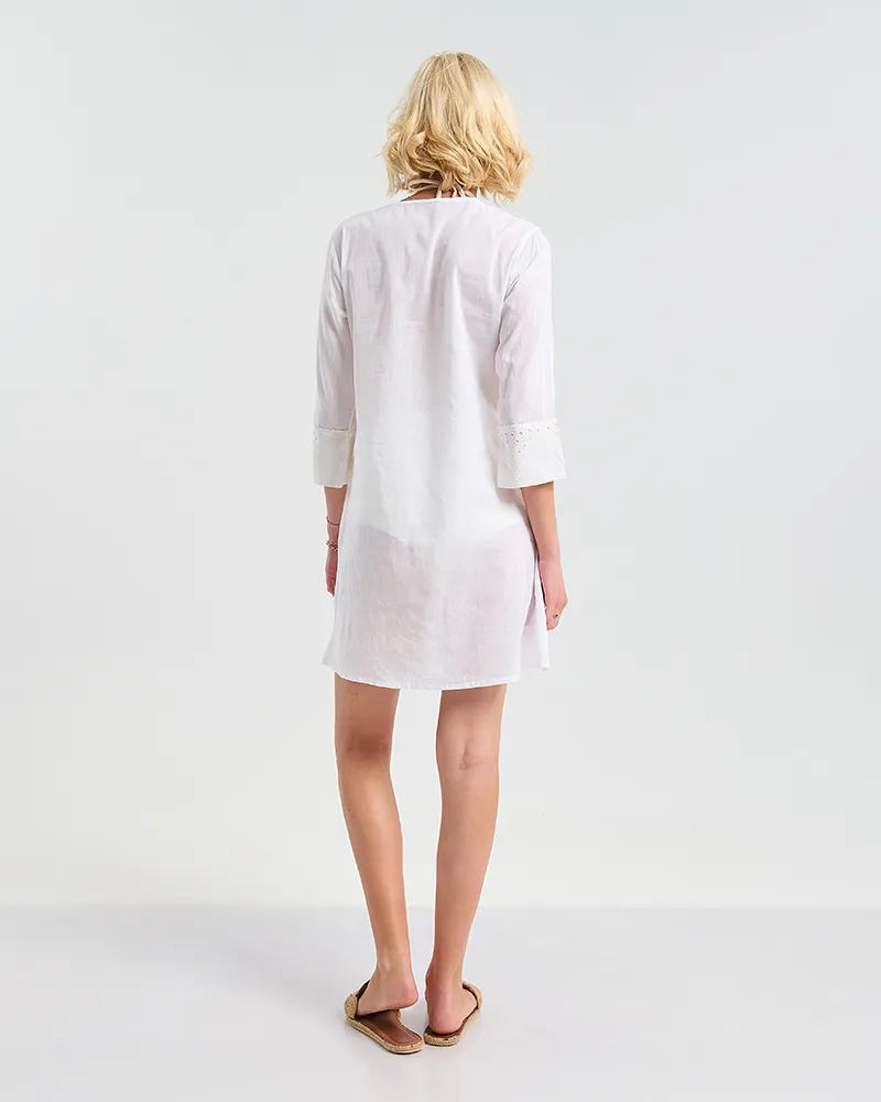 ΚΑΦΤΑΝΙ/ΦΟΡΕΜΑ ΛΕΥΚΟ ΜΕ 3/4 MANIKI ΔΙΑΤΡΗΤΟ/ ΚΟΧΥΛΙΑ S/M ( 100% COTTON)