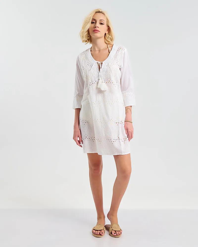 ΚΑΦΤΑΝΙ/ΦΟΡΕΜΑ ΛΕΥΚΟ ΜΕ 3/4 MANIKI ΔΙΑΤΡΗΤΟ/ ΚΟΧΥΛΙΑ S/M ( 100% COTTON)