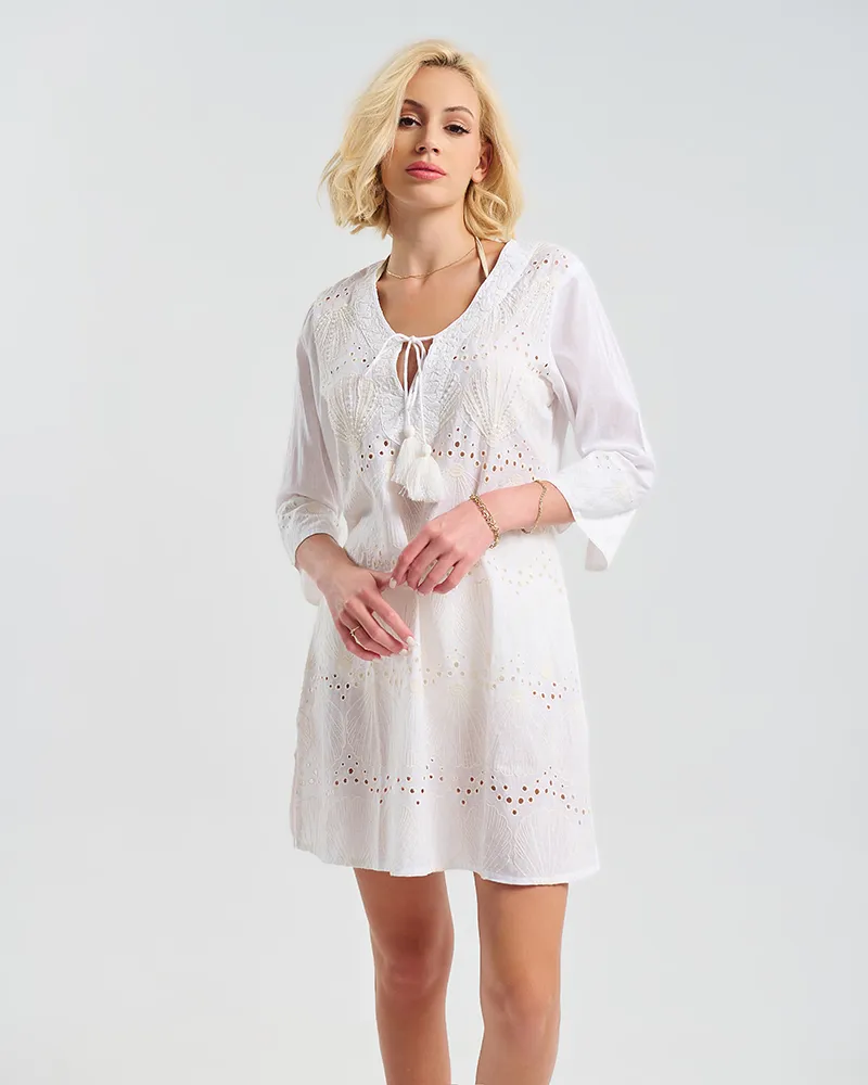 ΚΑΦΤΑΝΙ/ΦΟΡΕΜΑ ΛΕΥΚΟ ΜΕ 3/4 MANIKI ΔΙΑΤΡΗΤΟ/ ΚΟΧΥΛΙΑ L/XL ( 100% COTTON)