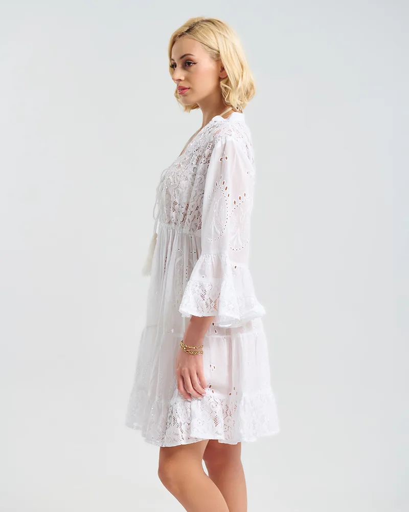 ΦΟΡΕΜΑ ΛΕΥΚΟ ME ΛΟΥΛΟΥΔΑΤΗ ΔΑΝΤΕΛΑ ONE SIZE  ( 100% COTTON)