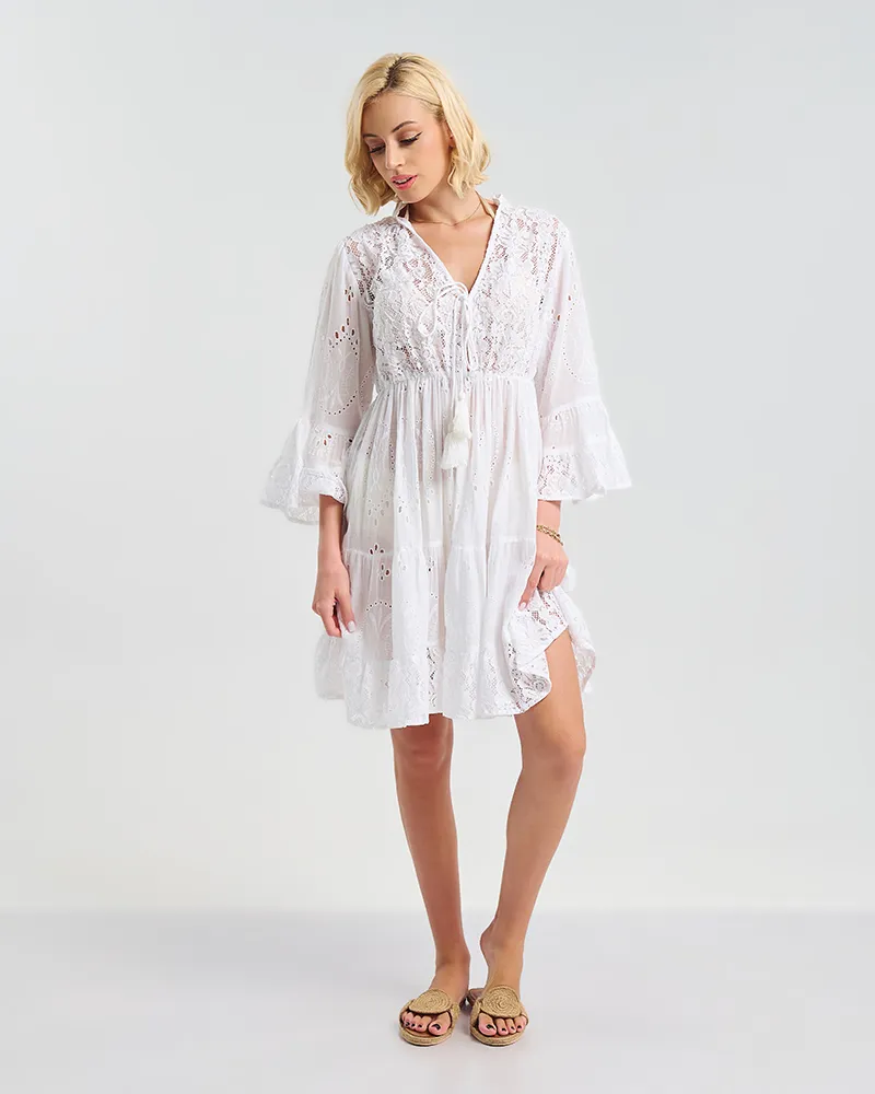 ΦΟΡΕΜΑ ΛΕΥΚΟ ME ΛΟΥΛΟΥΔΑΤΗ ΔΑΝΤΕΛΑ ONE SIZE  ( 100% COTTON)