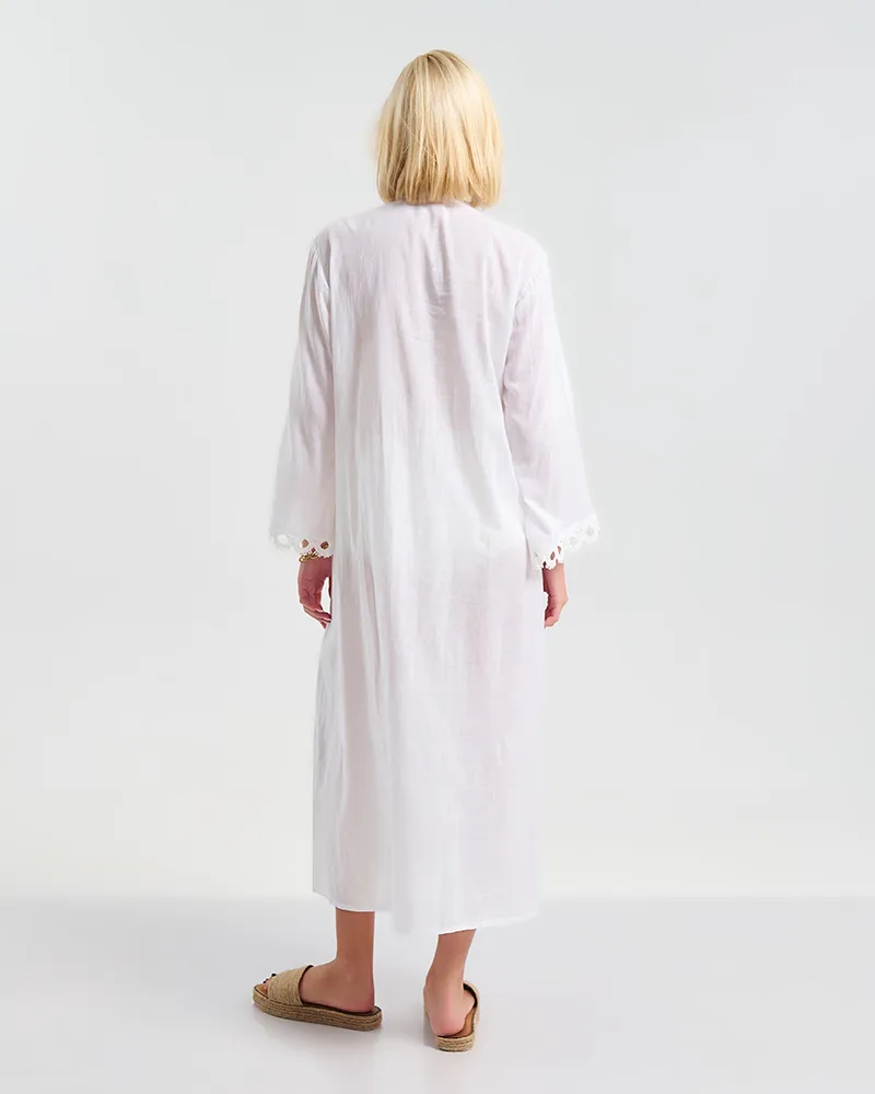 ΜΑΚΡΥ ΦΟΡΕΜΑ/ΚΑΦΤΑΝΙ ΛΕΥΚΟ ME ΛΕΠΤΟΜΕΡΕΙΕΣ ΣΤΑ ΜΑΝΙΚΙΑ S/M ( 100% COTTON)