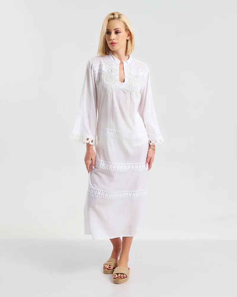 ΜΑΚΡΥ ΦΟΡΕΜΑ/ΚΑΦΤΑΝΙ ΛΕΥΚΟ ME ΛΕΠΤΟΜΕΡΕΙΕΣ ΣΤΑ ΜΑΝΙΚΙΑ S/M ( 100% COTTON)