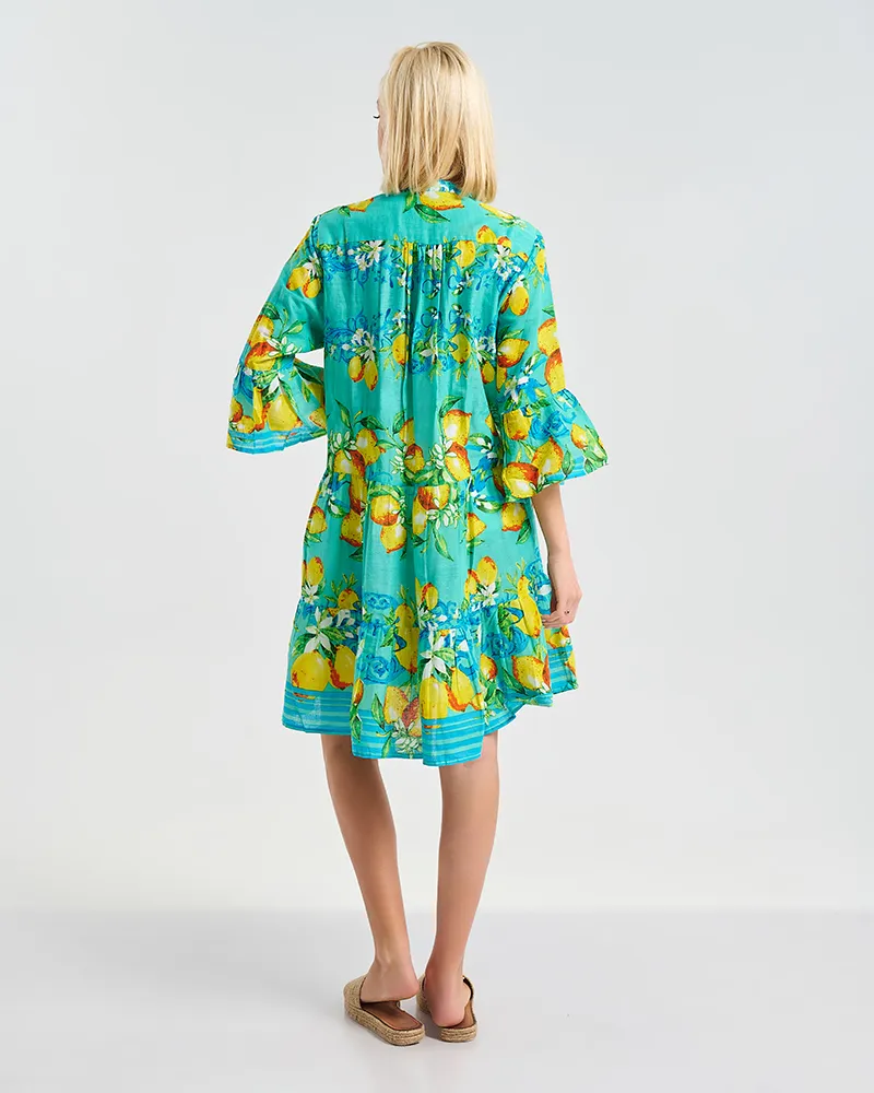 ΚΟΝΤΟ ΦΟΡΕΜΑ/ΠΟΥΚΑΜΙΣΑ ''LEMONS'' ΣΕ ΤΙΡΚΟΥΑΖ ΧΡΩΜΑ ONE SIZE ( 100% COTTON)