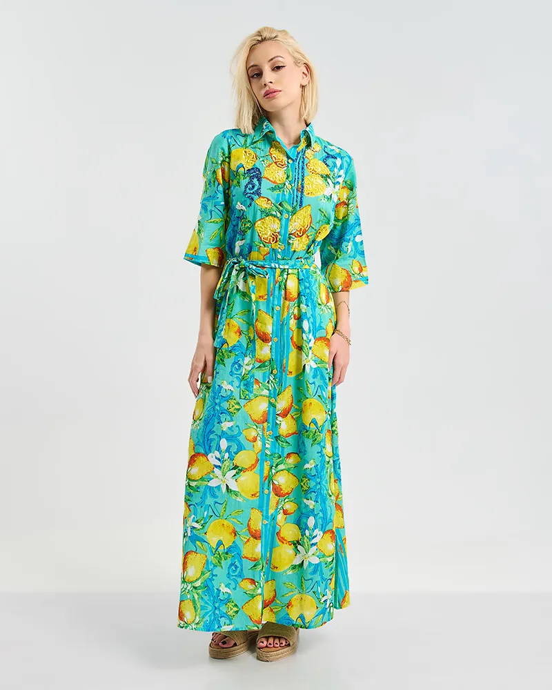 ΜΑΚΡΙΑ ΠΟΥΚΑΜΙΣΑ ”LEMONS” ΣΕ ΤΙΡΚΟΥΑΖ ΧΡΩΜΑ ΜΕ ΖΩΝΗ S/M ( 100% COTTON) ΜΑΚΡΙΑ ΠΟΥΚΑΜΙΣΑ ”LEMONS” ΣΕ ΤΙΡΚΟΥΑΖ ΧΡΩΜΑ ΜΕ ΖΩΝΗ S/M ( 100% COTTON)