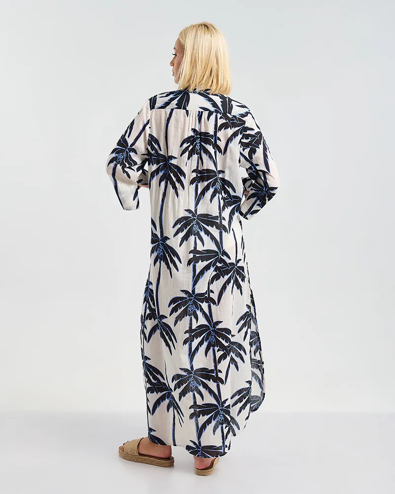 ΜΑΚΡΥ ΦΟΡΕΜΑ ΛΕΥΚΟ/ΜΠΛΕ/ΜΑΥΡΟ ''PALMS'' L/XL ( 100% COTTON)