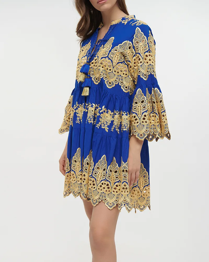 ΦΟΡΕΜΑ ΚΟΝΤΟ ΜΕ 3/4 ΜΑΝΙΚΙ ΜΠΛΕ/ΧΡΥΣΟ ONE SIZE (100% COTTON)