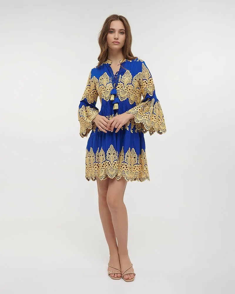 ΦΟΡΕΜΑ ΚΟΝΤΟ ΜΕ 3/4 ΜΑΝΙΚΙ ΜΠΛΕ/ΧΡΥΣΟ ONE SIZE (100% COTTON)