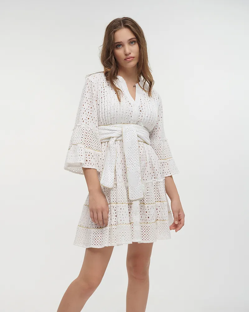 ΦΟΡΕΜΑ ΚΟΝΤΟ ΜΕ 3/4 ΜΑΝΙΚΙ ΛΕΥΚΟ ME ΧΡΥΣΕΣ ΛΕΠΤΟΜΕΡΕΙΕΣ ΚΑΙ ΖΩΝΗ ONE SIZE (100% COTTON)