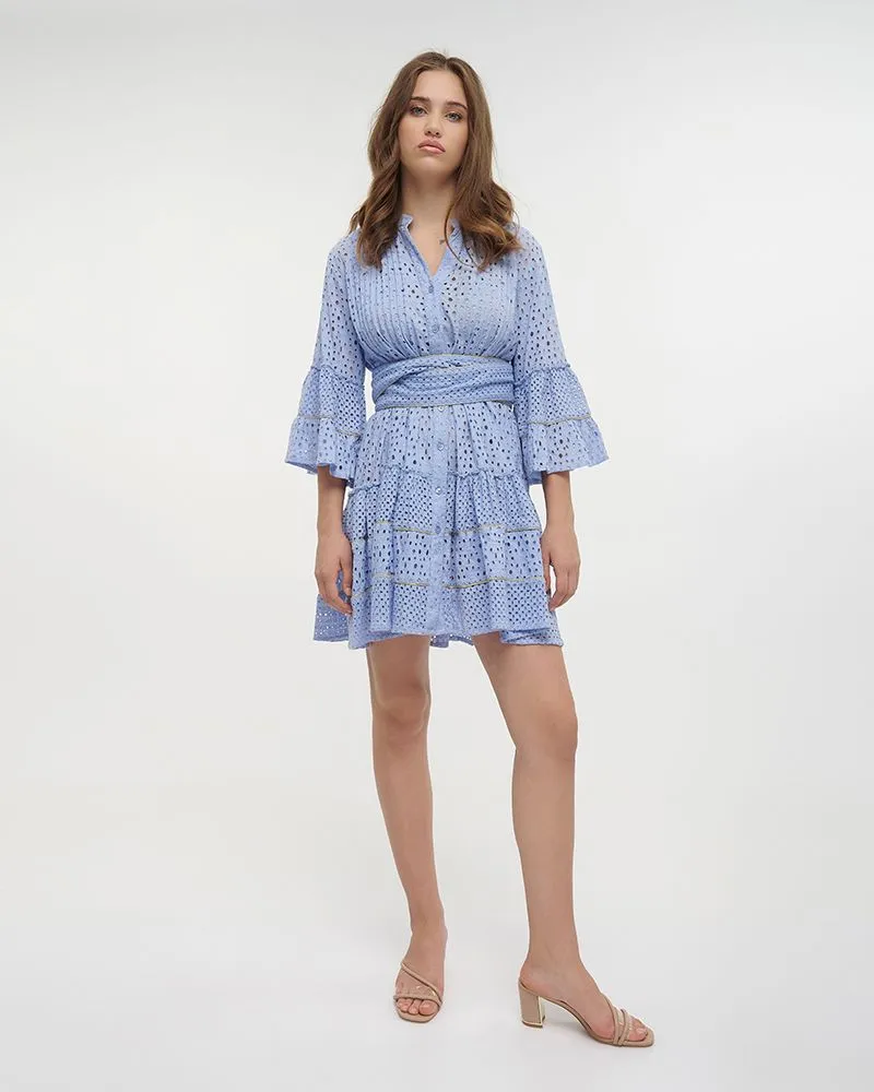 ΦΟΡΕΜΑ ΚΟΝΤΟ ΜΕ 3/4 ΜΑΝΙΚΙ ΓΑΛΑΖΙΟ ME ΧΡΥΣΕΣ ΛΕΠΤΟΜΕΡΕΙΕΣ ΚΑΙ ΖΩΝΗ ONE SIZE (100% COTTON)