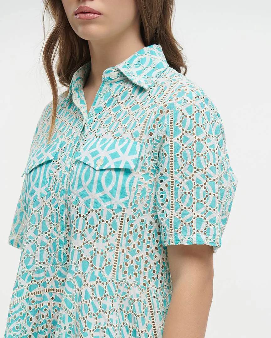 ΦΟΡΕΜΑ ΚΟΝΤΟ ΜΕ ΚΟΝΤΟ ΜΑΝΙΚΙ ΓΑΛΑΖΙΟ/ΛΕΥΚΟ ONE SIZE (100% COTTON)